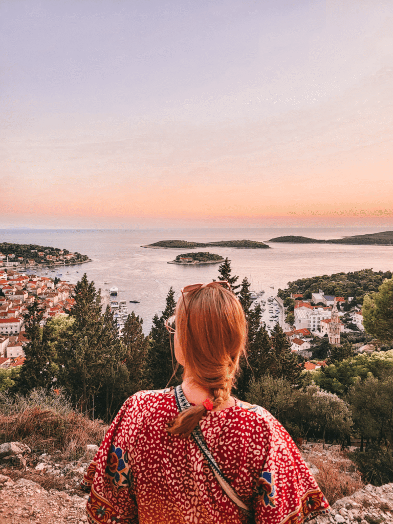 Aleksandra watching view from Hvar tower